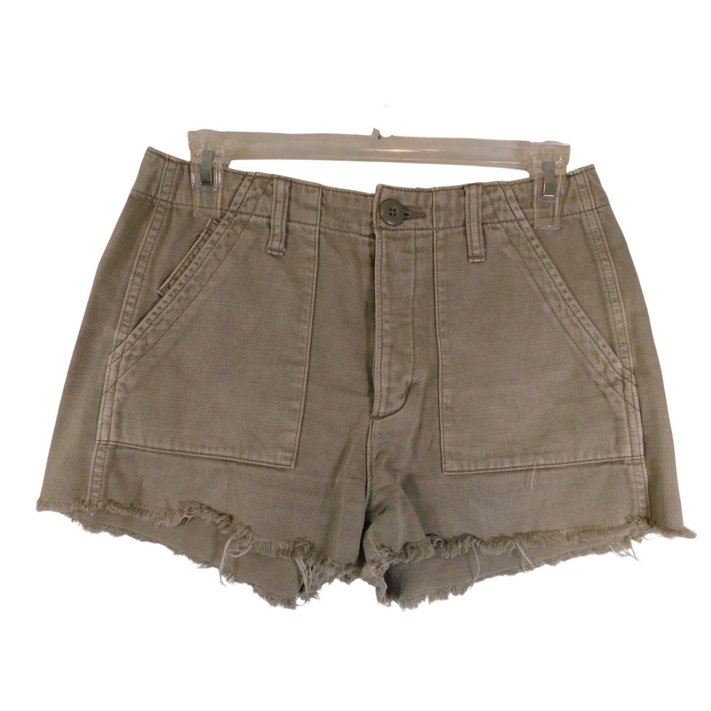 American Eagle Khaki Utility Shorts Raw Hem High Waisted Tan Cotton‎ Size 2